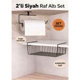 Mikasso Mat Siyah Mutfak Düzenleme Seti - Askılı Kağıt Havluluk & Çok Amaçlı Kanguru Raf Metal Siyah Modern - Çok Renkli