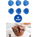Mikasso Mavi 12'li Silikon Mini Browni Kalıbı - Muffin Kalıbı 12 Adet Cupcake Kek Kalıbı Silikon Mavi