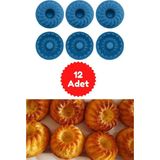 Mikasso Mavi 12'li Silikon Mini Kek Kalıbı - Muffin Kalıbı 12 Adet Göbekli Kek Kalıbı Silikon Mavi