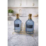 Mikasso Mavi 2'li Cam Sabunluk/deterjanlık, 500 Ml, Altın Renk Metal Stantlı, 21,5X9X23 cm Cam Mavi - Çok Renkli
