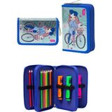 Mikasso Mavi Bisiklet Kız Desenli Pvc Üç Bölmeli Kız Çocuk Organizer Kalemlik Kalem Kutusu -CP7002 Plastik M - Çok Renkli