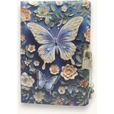 Mikasso Mavi Büyük Kelebek 3D Görünümlü Hatıra Defteri (Günlük) Kilitli Defter 80 Yaprak Sert Düz Çizgili Or - Çok Renkli
