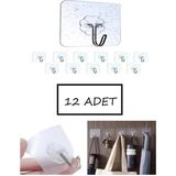 Mikasso Mchome 12 Adet Tekli Şeffaf Güçlü Duvar Askısı Yapışkan Vantuz Kanca Mutfak Banyo Askılık Plastik Be