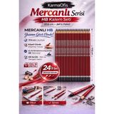 Mikasso Mercanlı Hb Kurşun Kalem Kırmızı Tek Renk 24 Adet, Köşeli Gövde, 17.5 cm Kırmızı - Çok Renkli