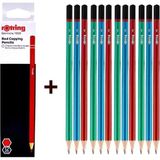 Mikasso Mercanlı Kurşun Kalem 12 Li + Rotring Kırmızı Kopya Kalemi 12 Li Çok Renkli