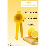 Mikasso Metal Pasyapmaz Limon ve Narenciye Sıkacağı Özel Tasarım Desenli Limon Portakal Sıkacağı Sarı Metal
