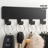 Mikasso Metal Siyah 3m Yapışkanlı 4'lü Askılık Kapı Arkası Elbise Eşya Askılığı Banyo Askı Çok Amaçlı Askı.