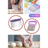 Mikasso Metal Spatula Hamur Kesici Kazıyıcı ve Cips Doğrayıcı, Sebze Meyve Dilimleyici 2’li Set Çelik