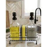 Mikasso Metal Standlı 2li Kare Sıvı Sabunluk ve Süngerlik 500ML Mutfak ve Banyo Kullanımı Cam Siyah - Çok Renkli