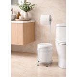 Mikasso Metal Standlı Tuvalet Kağıtlığı ve Kapaklı Çöp Kovası Seti – Modern Banyo Düzenleyici Plastik Beyaz - Çok Renkli