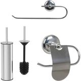 Mikasso Metal Tuvalet Fırçası+Metal Tuvalet Kağıtlığı+Havlu Kağıt Askı Aparatı Banyo Seti Krom Gri - Çok Renkli