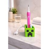 Mikasso Minecraft Creeper Temalı Sarjlı Diş Fırçası Tutucu - Şarjlı Diş Fırçalık Plastik Yeşil - Çok Renkli