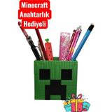 Mikasso Minecraft Kalemlik (4 Bölmeli) / Minecraft Anahtarlık Hediyeli Plastik Yeşil - Çok Renkli