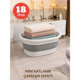 Mikasso Mini Katlanır Çamaşır Sepeti 18 Litre Plastik Gri 33 x 48 Tr