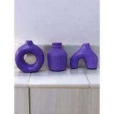 Mikasso Minimal Üçlü Süs Takım, Vazo, Ev Dekorasyon Ürünü, Hediyelik Ev Eşyası, Biblo Süs (10CM) Alçı Mor - Çok Renkli