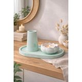 Mikasso Minimal Vazo ve Lotus Mumluk 3lü Set – Premium Dekoratif Biblo Taş Tozu Yeşil - Çok Renkli