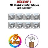 Mikasso Mobilya Baza Koltuk Zigon Sehpa Ayağı Metal Bağlantı Aparatı Düz Ayak Tabanı M8 Civatalı (8 Adet) Be
