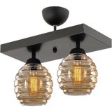 Mikasso Modern Bal Camlı Model Ikili Dikdörtgen Plafonyer Avize Salon Mutfak Yatak Odası Hol Metal 2 E27 Siy - Çok Renkli