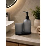 Mikasso Modern Banyo Seti Sıvı Sabunluk Diş Fırçalık Mat Cam Dekoratif Lavabo Seti Cam Gri - Çok Renkli