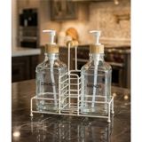 Mikasso Modern Cam Ikili Sıvı Sabunluk & Deterjanlık SETI-500 ml Cam Sabunluk, Metal Stand'lı Cam Beyaz - Çok Renkli