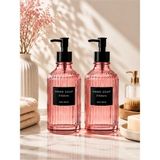 Mikasso Modern Çizgi Desenli Yuvarlak Sabunluk & Deterjanlık 500 ml Siyah-Yeşil-Pembe-Mavi Cam Pembe - Çok Renkli