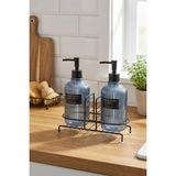 Mikasso Modern Çizgili Yuvarlak Cam Ikili Sıvı Sabunluk & Deterjanlık Seti, Mavi - 500 ml Cam Sabunluk Cam M - Çok Renkli