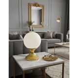 Mikasso Modern Dekoratif Lake Gold Metal Ayaklı Bal Veya Beyaz Glob Camlı Şapkalı Abajur Masa Lambası Metal - Çok Renkli