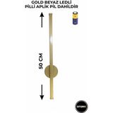 Mikasso Modern Dekoratif LED Duvar Aplik 50 cm Gold 1 Adet Pilli Beyaz LED Metal Altın - Çok Renkli