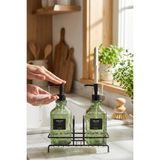 Mikasso Modern Kabartma Desenli Cam Ikili Sıvı Sabunluk & Deterjanlık Seti, Yeşil - 500 ml Cam Sabunluk Cam - Çok Renkli