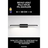 Mikasso Modern Kablosuz Tak Çalıştır Ledli Pilli Aplik (50CM) Siyah Pil Dahildir Beyaz LED Işık Metal Siyah - Çok Renkli