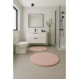 Mikasso Modern Kaymaz Taban Yuvarlak Dekoratif Banyo Paspası Klozet Takımı 80X80-60X60 cm Polyester Pembe - Çok Renkli