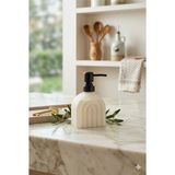 Mikasso Modern Kemer Desenli, Minimal Iskandinav Cam Sıvı Sabunluk - 250 ml - 9 x 9 x 6 cm Cam Beyaz - Çok Renkli