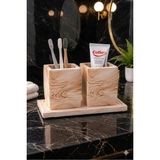 Mikasso Modern Mermer Desenli 2’li Diş Fırçalık Seti – Tepsili Şık Banyo Aksesuarı Taş Tozu Bej - Çok Renkli