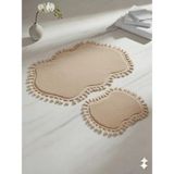 Mikasso Modern Saçaklı Çift Kafa Banyo Paspası Takımı 60X100+50X60 Polyester Kahverengi - Çok Renkli