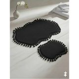 Mikasso Modern Saçaklı Çift Kafa Banyo Paspası Takımı 60X100+50X60 Polyester Siyah - Çok Renkli