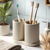 Mikasso Modern Seramik Diş Fırçalık Seti – Minimal Banyo Düzenleyici, 2’li Plastik Çok Renkli