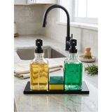 Mikasso Modern Sıvı Sabunluk 2li Metal Standlı Cam Kare Sabunluk ve Süngerlik 500ML Banyo ve Mutfak Cam Siya - Çok Renkli