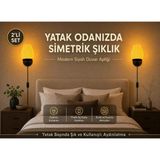 Mikasso Modern Siyah Kablolu Duvar Apliği 2'li Set Anahtarlı Başucu Lambası Yatak Odası Salon Koridor Aydınl - Çok Renkli