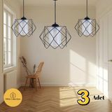 Mikasso Modern Tasarım Labirent Model Beyaz Mikalı Avize 3 Adet Metal 1 E27 Beyaz Salon / Oturma Odası - Çok Renkli