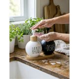 Mikasso Modern Top Form Cam Sabunluk Seti - 2'li Bambu Standlı -- Hands & Diches 500 ml Sıvı Sabunluk Seti C - Çok Renkli