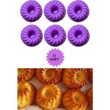 Mikasso Mor 12'li Silikon Mini Kek Kalıbı - Muffin Kalıbı 12 Adet Göbekli Kek Kalıbı Silikon Mor