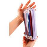 Mikasso Mor Fermuarlı Kaliteli Pvc Şeffaf Kalemlik Makyaj Çantası Kalem Kutusu Plastik Mor - Çok Renkli