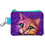 Mikasso Mor Yeşil Kedi Desenli Bozuk Para Çantası - Kız Çocuk Tekstil Mor - Çok Renkli