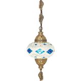 Mikasso Mozaik Lamba Osmanlı Otantik Renkli Camlı El Yapımı Boho Sarkıt, Mavi Beyaz Cam 1 E14 Beyaz Salon / - Çok Renkli