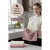 Mikasso Mutfak Havlu Şal Seti 4 Lü Ramla Softline Çizgili Dokuma Renkli - 40X65 cm Pamuklu El Havlusu Setli - Çok Renkli