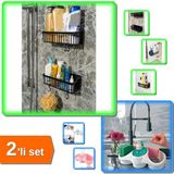 Mikasso Mutfak ve Banyo Için Süngerli Sıvı Sabunluk + Yapışkanlı 2 Adet Raf Düzenleyici - 2li Set D3L1P8 Pla - Çok Renkli