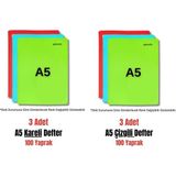 Mikasso Mynote A5 100 Yaprak Dikişli Plastik Kapak Çizgili + Kareli Defter Seti ( 3 + 3 Adet ) Sert Spiralli - Çok Renkli