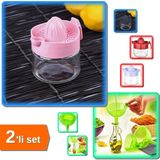 Mikasso Narenciye Limon Sıkacağı Cam Kavanoz 300 ml + Huni Seti 3 Parça 3 Boy - 2li Set V8F6L3 Sert Plastik