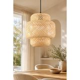Mikasso Naturel 3 Katlı Hasır Tekli • Rattan Bohem Sarkıt Avize Modern Tasarım Oturma Odası Bambu Modern Has - Çok Renkli
