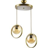 Mikasso Nina Modern Metal Gold Renk Halkalı Kapalı Bal Camlı Sarkıt Salon - Mutfak - Yatak Odası 2 Li Avize - Çok Renkli